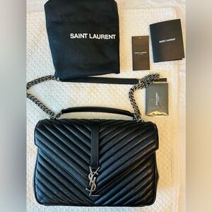 Saint Laurent Large College Bag- Black with Gunmetal Hardware.